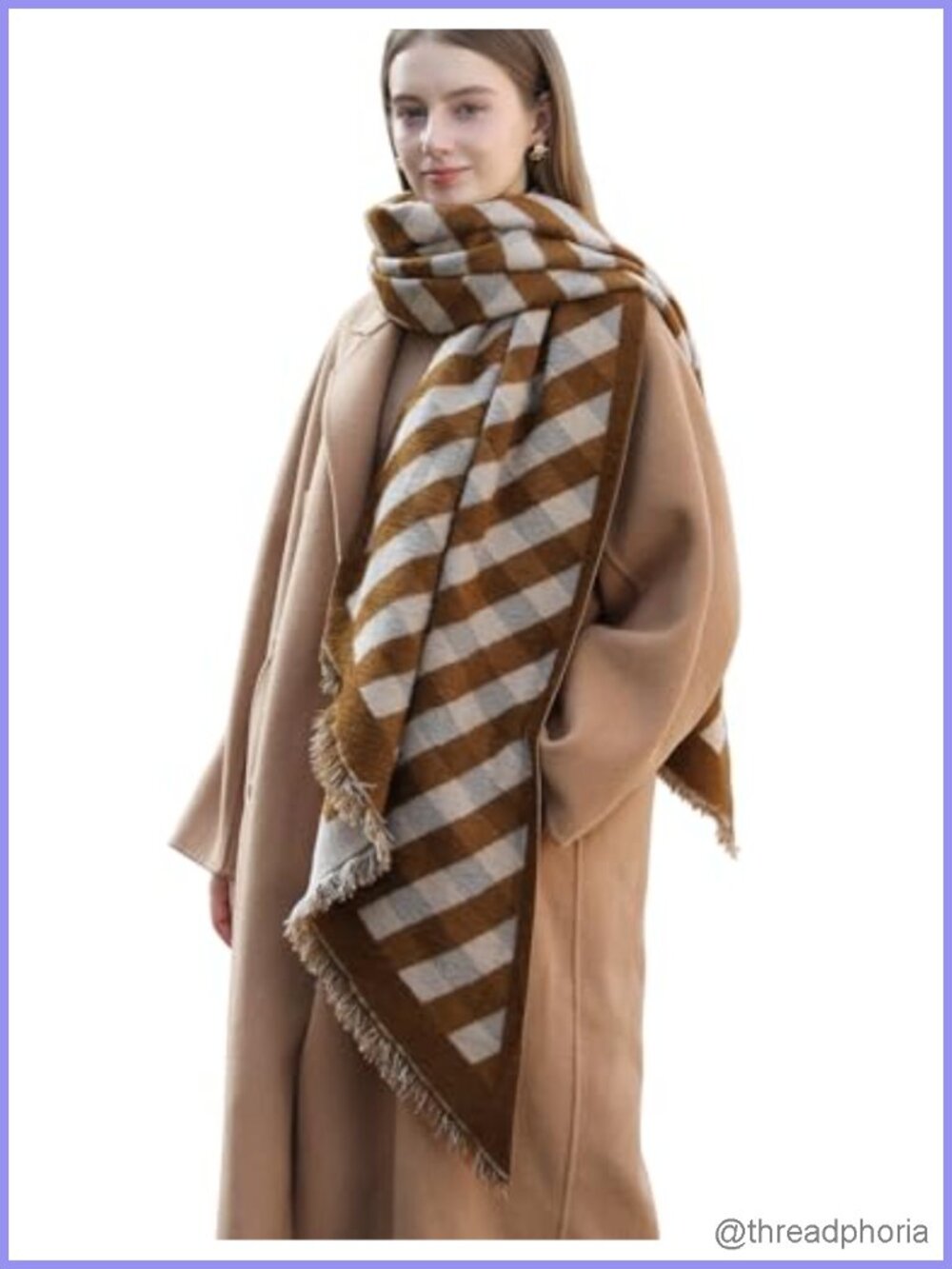Diagonal Checkered Scarf Winter Shawl Thick Cashmere-Like Soft Wrap Warm Scarves